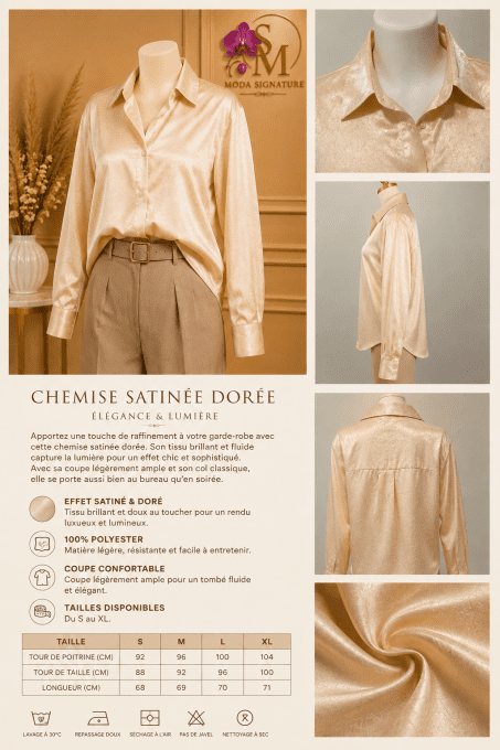 Chemise Satinée Champagne Femme – Effet Doré