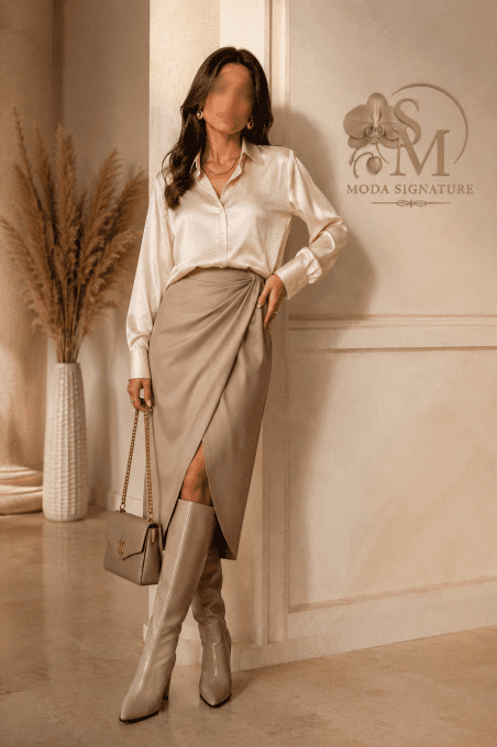 Chemise Satinée Champagne Femme – Effet Doré