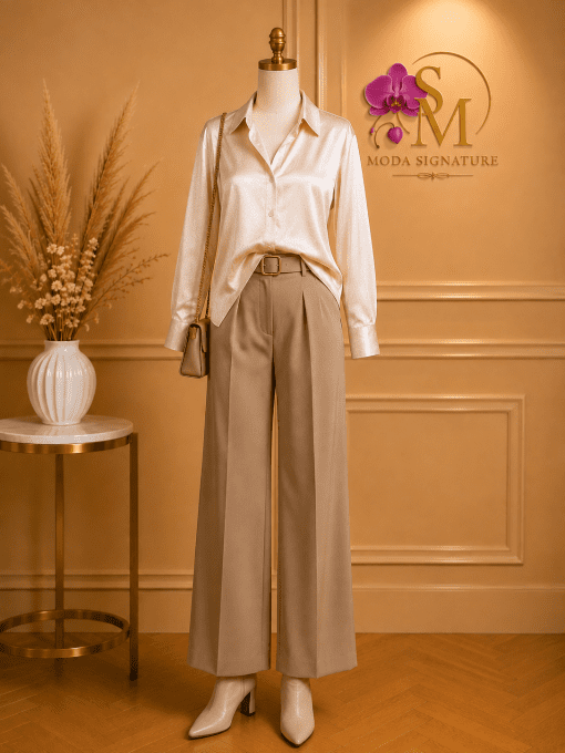 Chemise Satinée Champagne Femme – Effet Doré