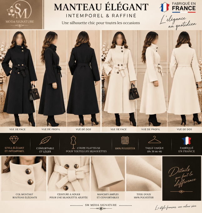Manteau Femme Élégant Ceinturé