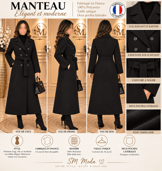 Manteau Femme Élégant Effet Daim Lisse