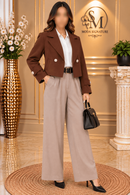 Veste Femme Marron – Coupe Courte