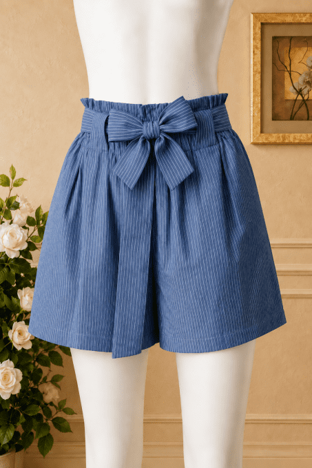 Short rayé bleu à ceinture nouée