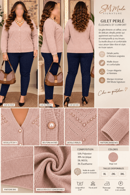 Gilet femme grande taille perlé