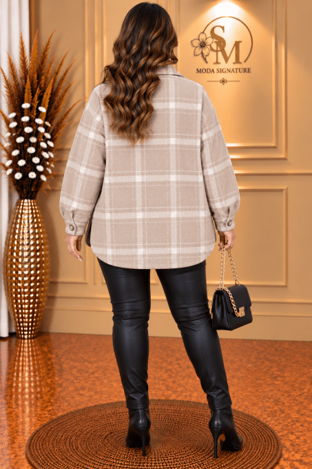 Veste à carreaux beige grande taille