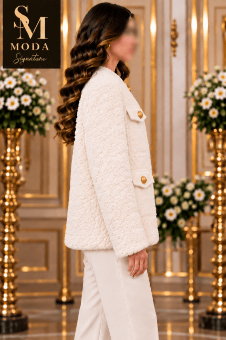 Veste écru en fausse fourrure femme chic