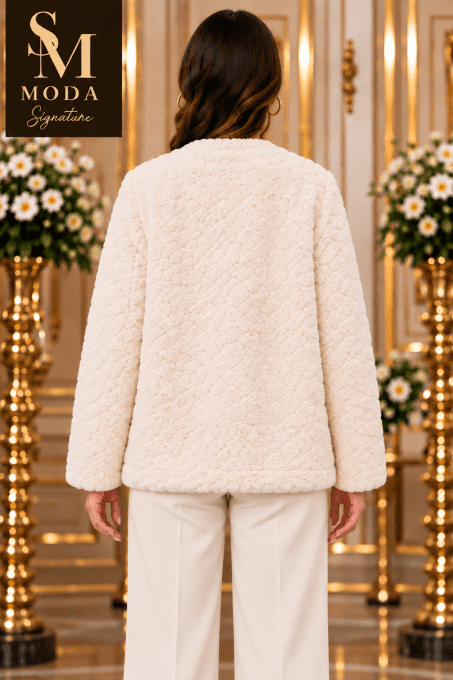 Veste écru en fausse fourrure femme chic
