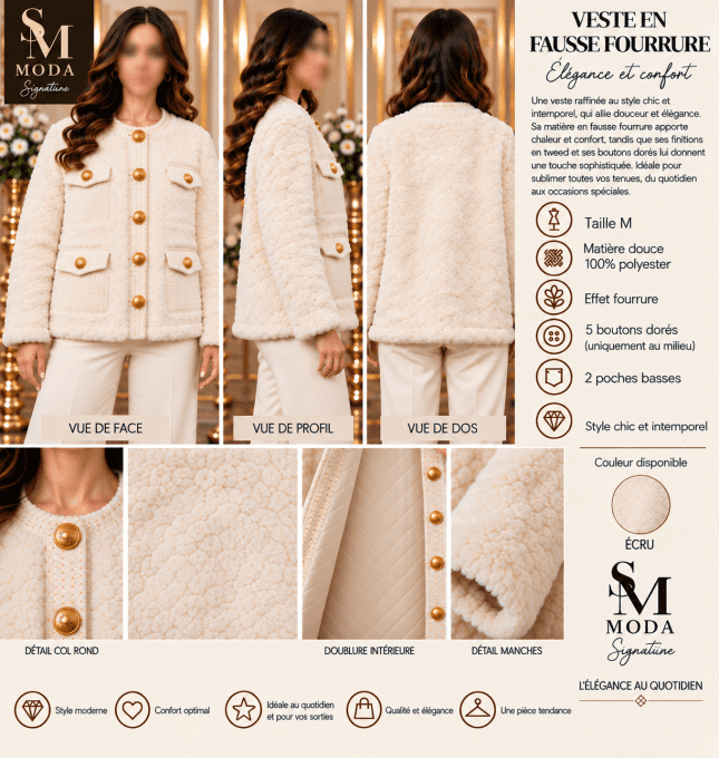 Veste écru en fausse fourrure femme chic