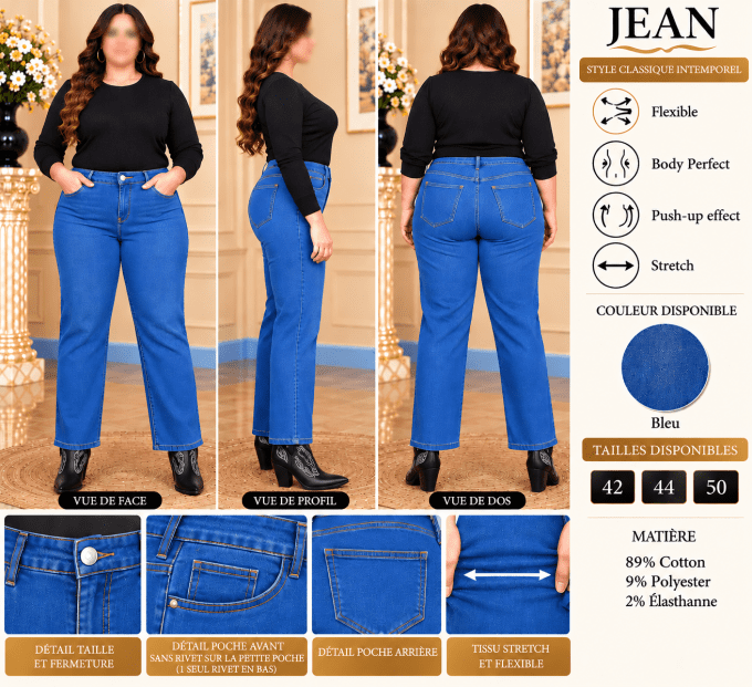 Jean femme coupe droite extensible