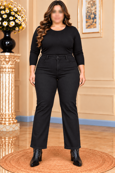 Jean femme noir coupe droite– Stretch & Push-Up