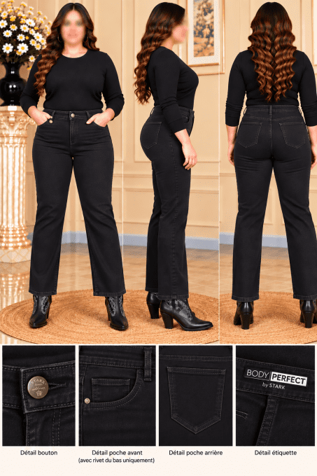 Jean femme noir coupe droite– Stretch & Push-Up