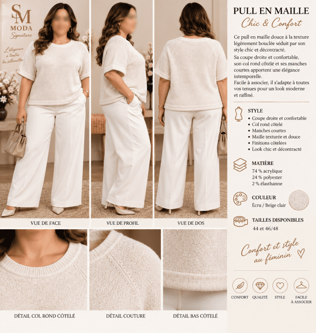 Pull femme écru en maille texturée
