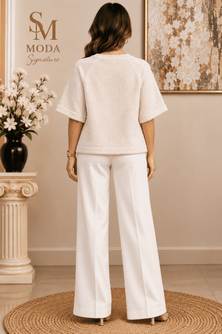 Pull femme écru en maille texturée