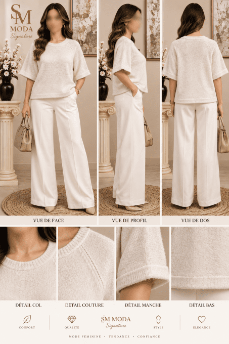 Pull femme écru en maille texturée