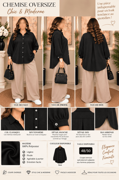 Chemise Oversize Femme Noire Chic