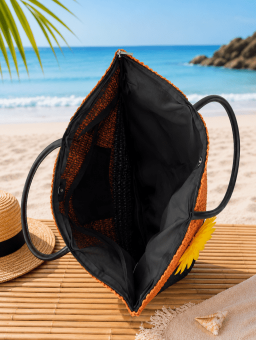 Cabas de Plage Tressé Soléa Orange & Noir