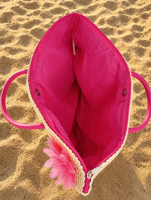 Grand Cabas de Plage Fleuri Beige, Rose & Orange