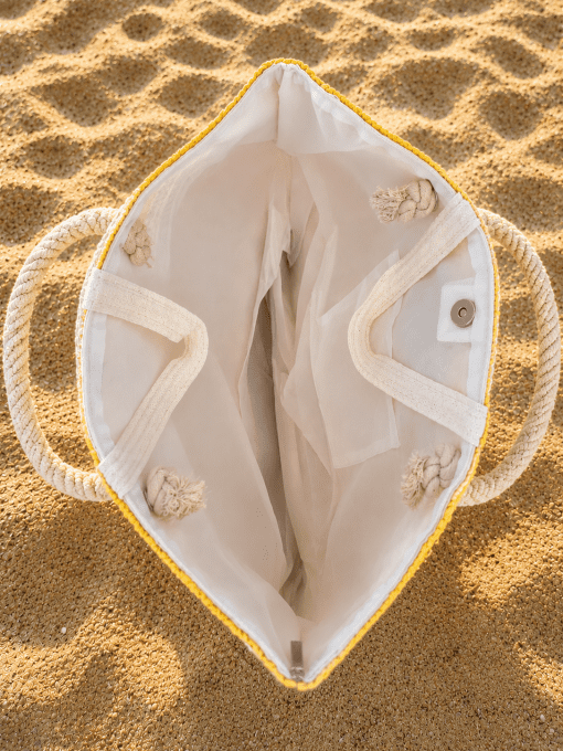 Grand Cabas de Plage Rayé Jaune & Blanc à Anses en Corde
