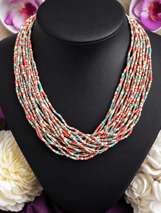 Collier Multirangs en Perles de Rocaille Multicolores