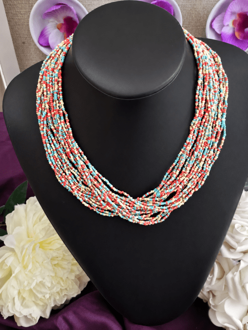 Collier Multirangs en Perles de Rocaille Multicolores
