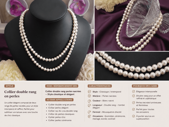 Collier double rang de perles nacrées – Élégance intemporelle
