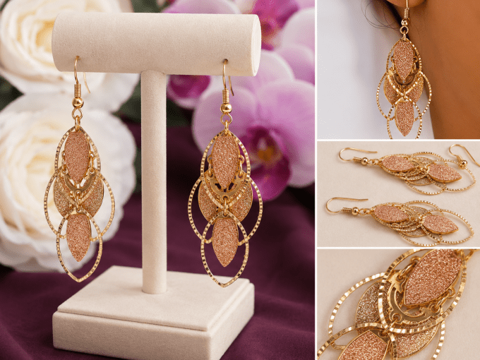 Boucles d'Oreilles Pendantes Dorées Rosé Élégance Bohème