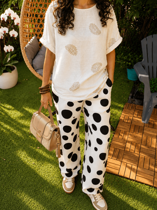 Pantalon palazzo à gros pois 