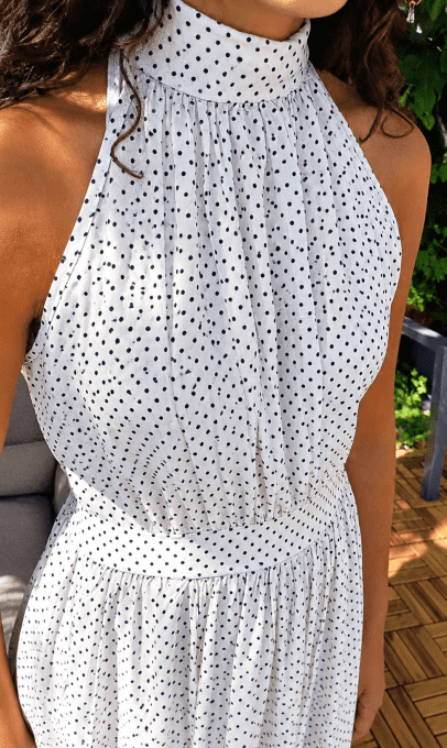 Robe longue sans manche a petit pois