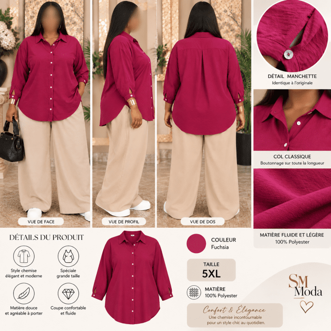 Chemise femme grande taille fuchsia