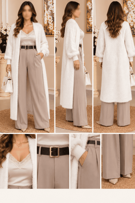 Kimono long blanc effet fourrure