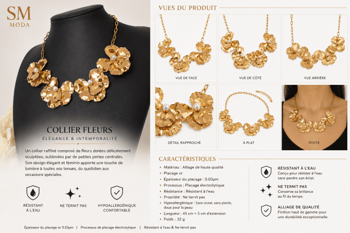 Collier fleurs dorées