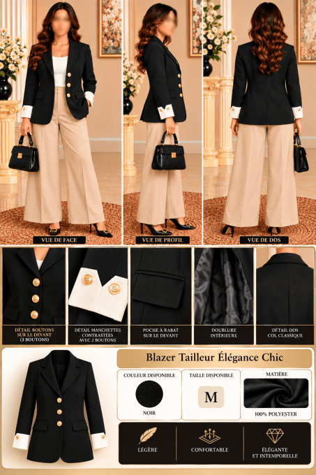 Blazer Tailleur Élégance Chic Noir