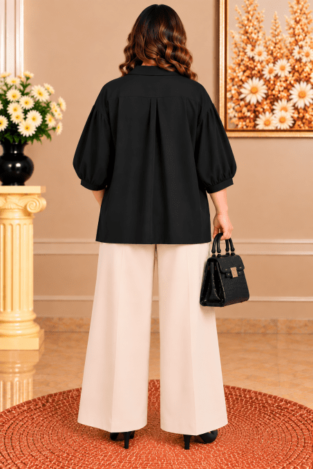 Chemisier Oversize Noir Femme Grande Taille