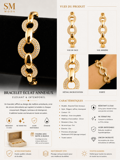 Bracelet Géométrique Doré en Acier Inoxydable & Zircon