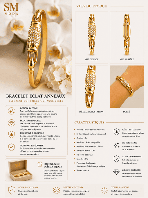 Bracelet jonc contemporain à zircons dorés