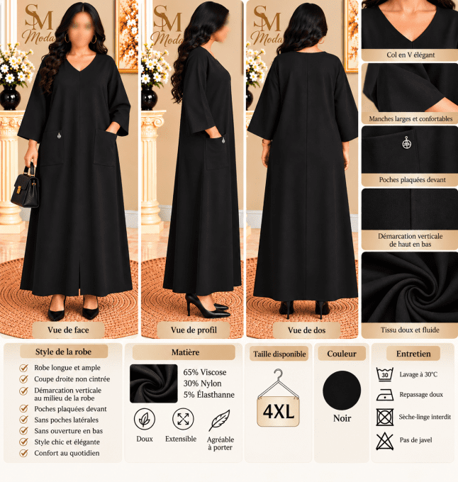 Robe longue noire femme 4XL
