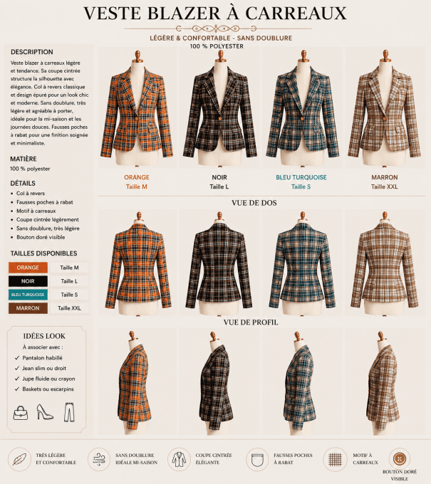 Vestes & Blazers Femme à Carreaux