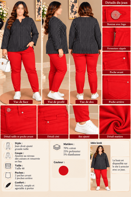 Jean rouge femme grande taille