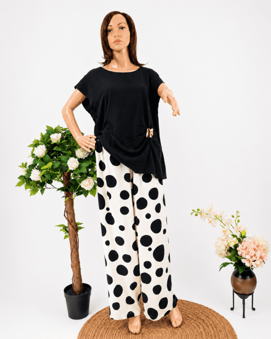 Pantalon palazzo à gros pois 