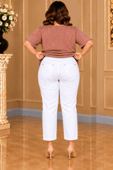 Jean Pantacourt Blanc Coupe Droite Grande Taille
