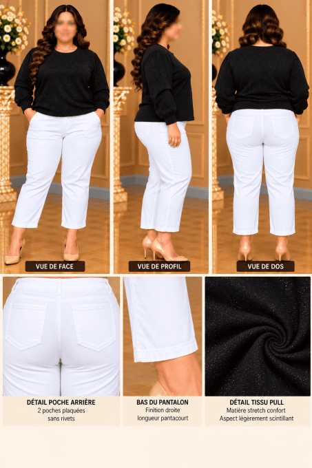 Jean pantacourt blanc grande taille femme