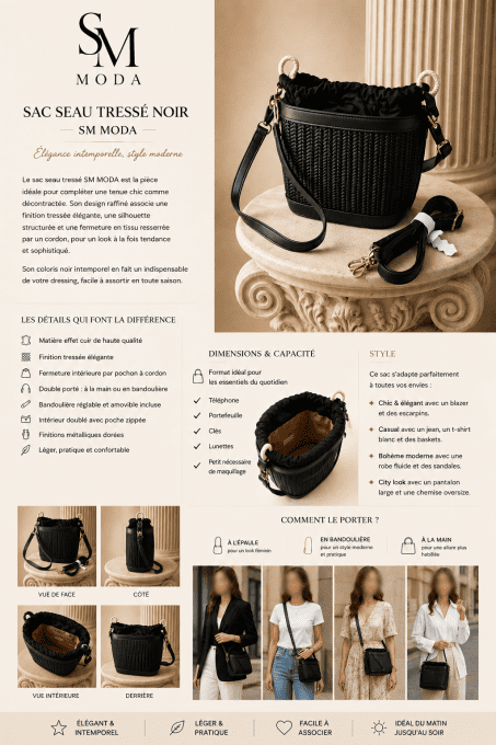 Sac Seau Tressé Noir Femme