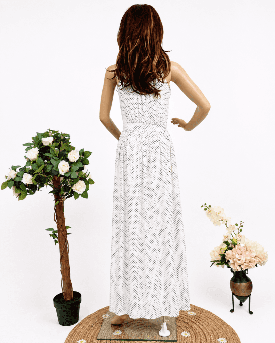 Robe longue sans manche a petit pois