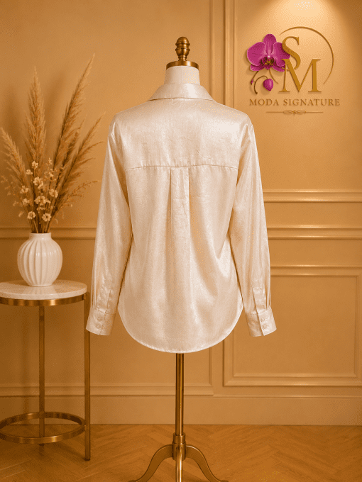 Chemise Satinée Champagne Femme – Effet Doré