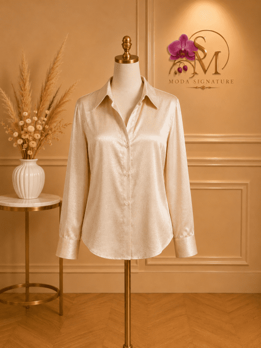 Chemise Satinée Champagne Femme – Effet Doré