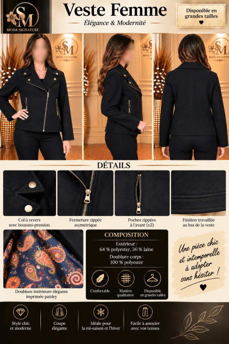 veste noir grande taille femme
